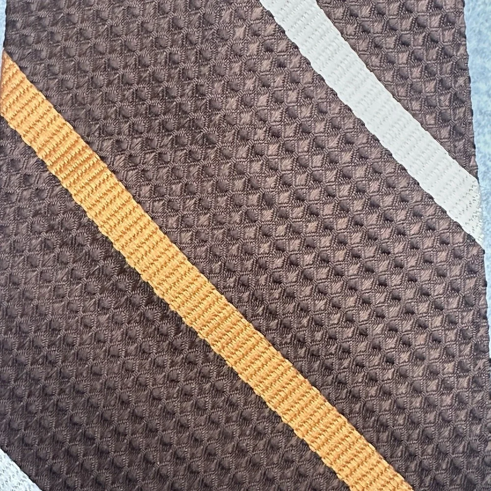 Vintage‎ Macrae Textured Brown Stripe Tie 70s Dacron Wide Retro 54x4.25in